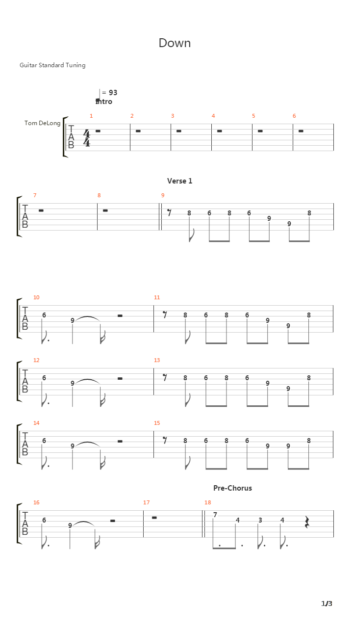 Down吉他谱