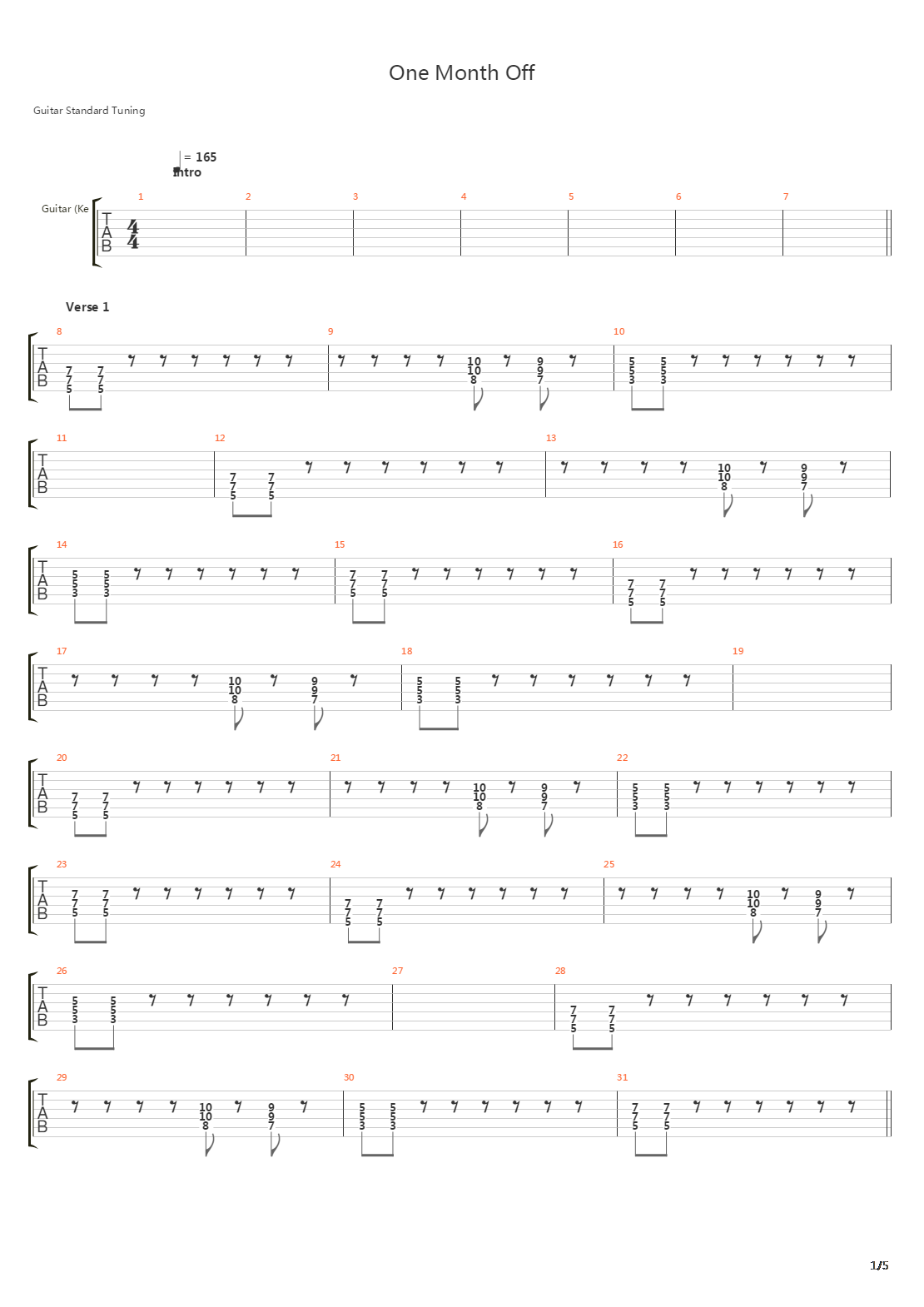 One Month Off吉他谱