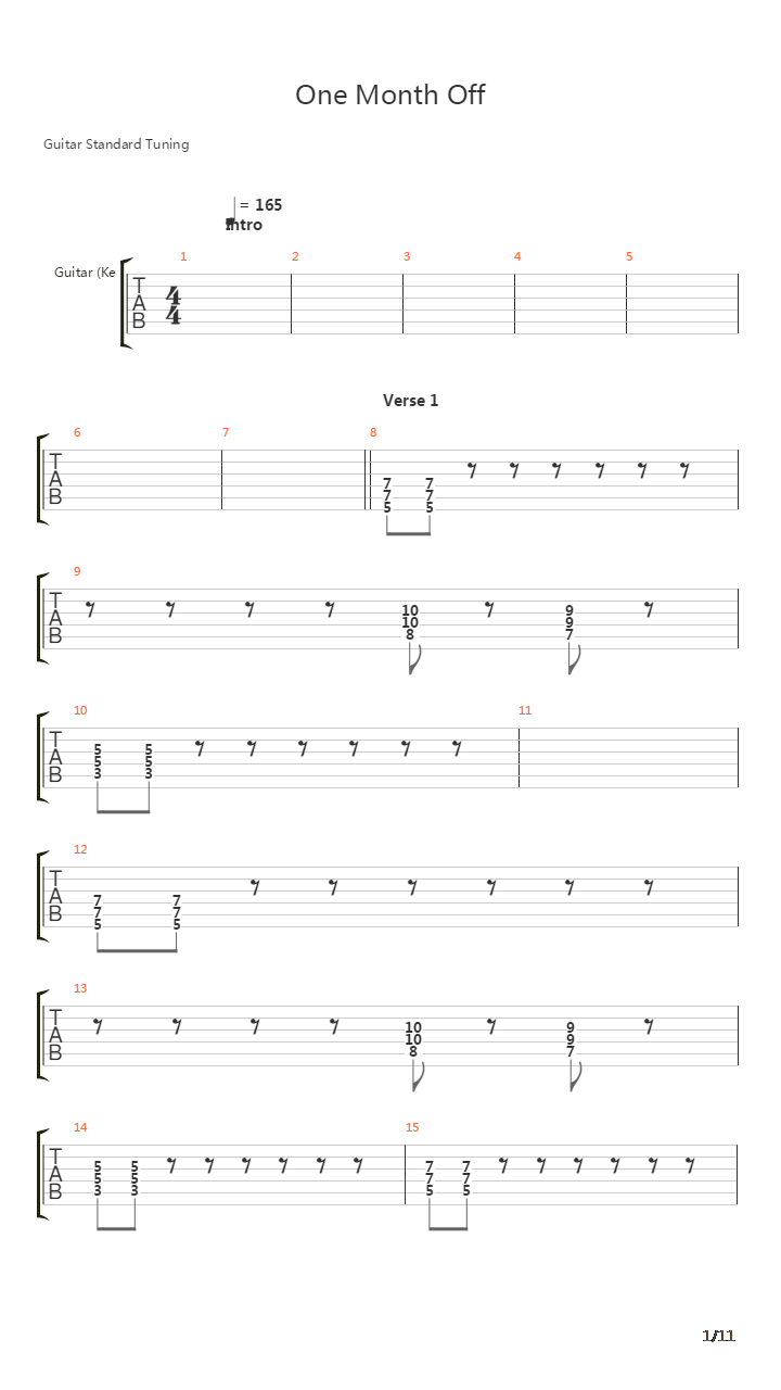 One Month Off吉他谱