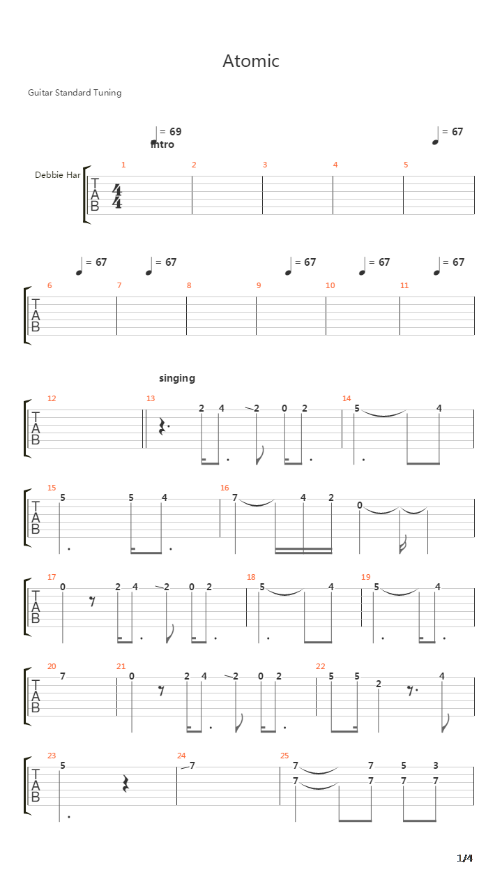 Atomic吉他谱