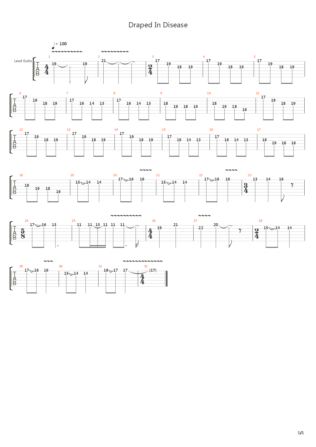Draped In Disease吉他谱