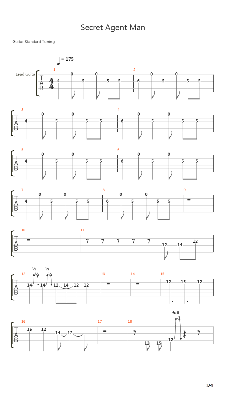 Secret Agent Man吉他谱