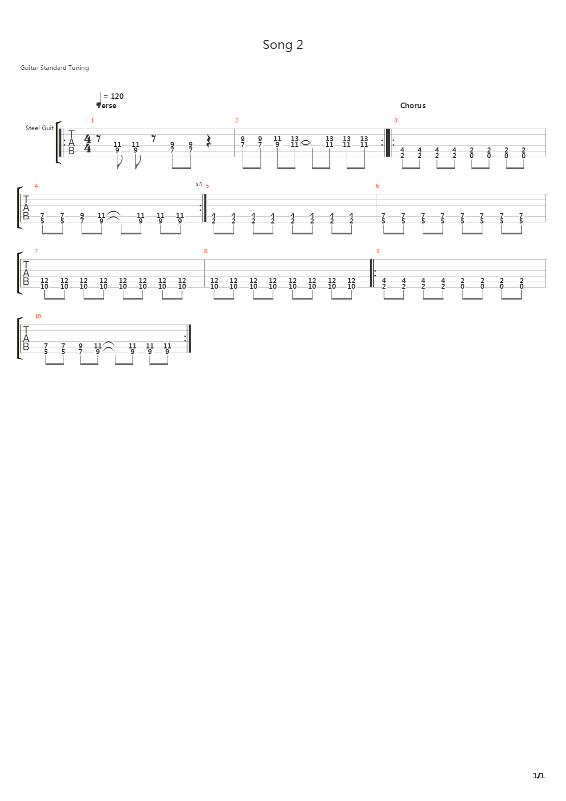 Song 2 (Easy Single Guitar Version L2 L3)吉他谱