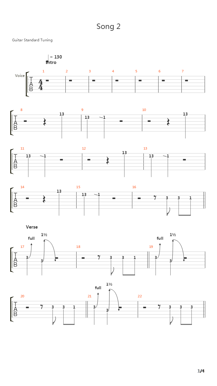 Song 2吉他谱