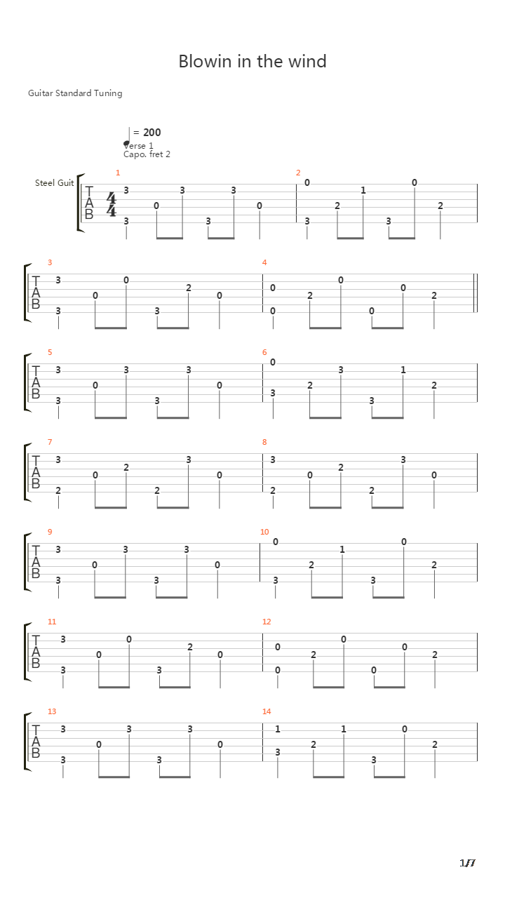 Blowin' In The Wind (Arrangement)吉他谱