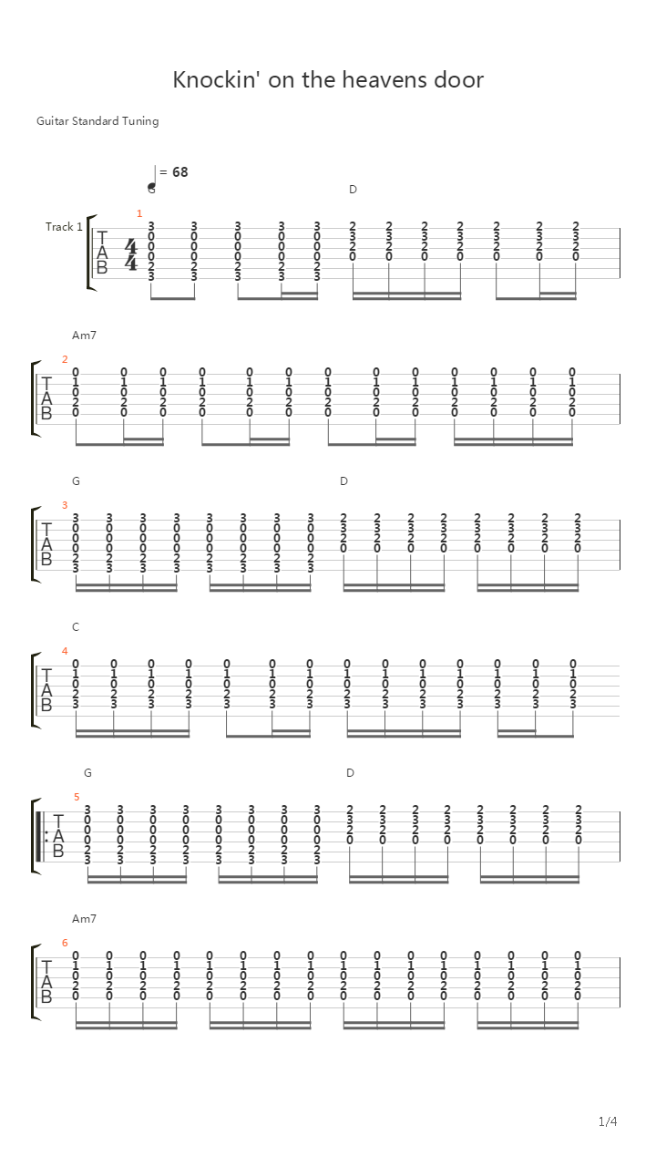 Knocking On Heavens Door吉他谱