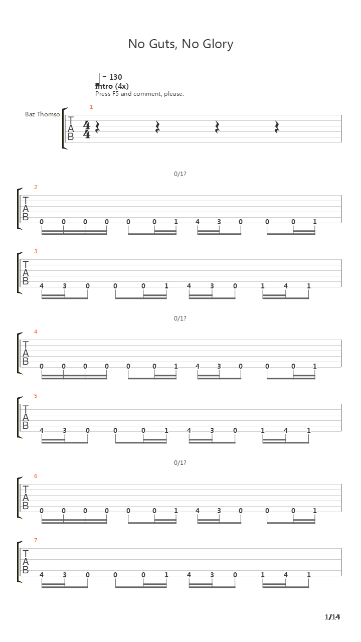 No Guts No Glory吉他谱