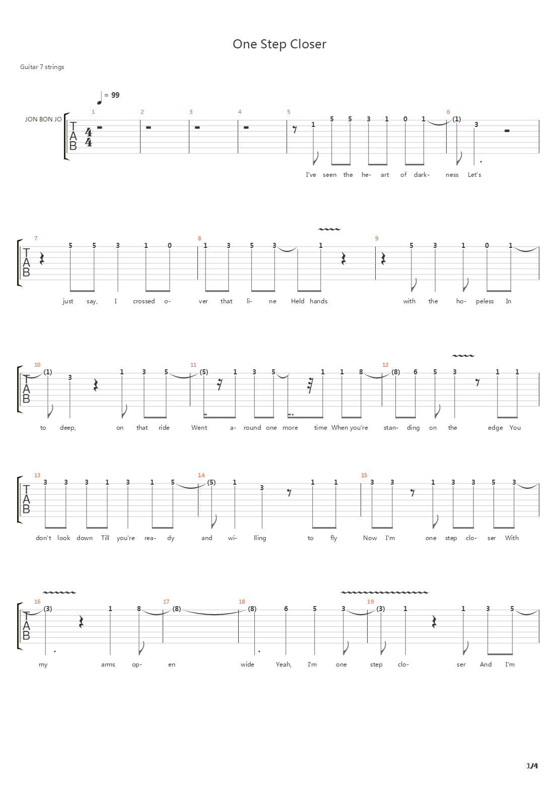 One Step Closer吉他谱