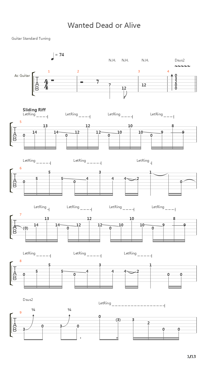 Wanted Dead Or Alive - Rock Band Version吉他谱