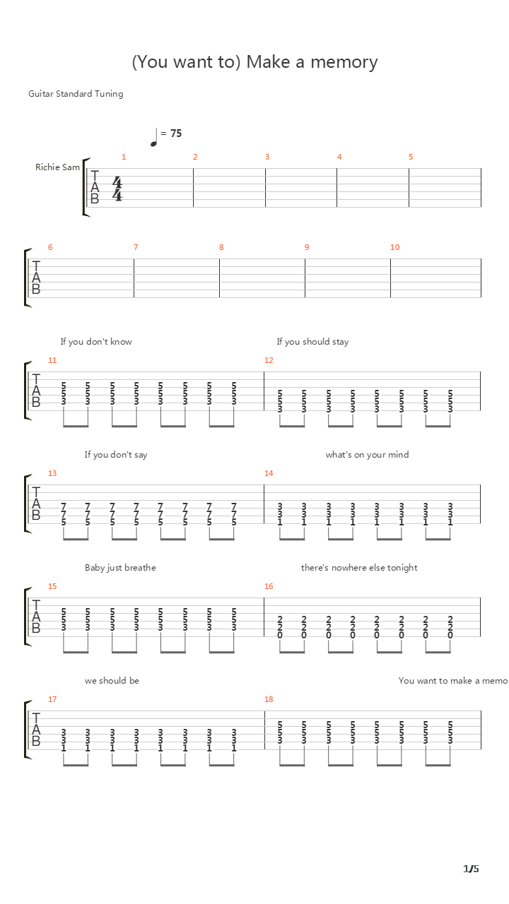 You Want To Make A Memory吉他谱