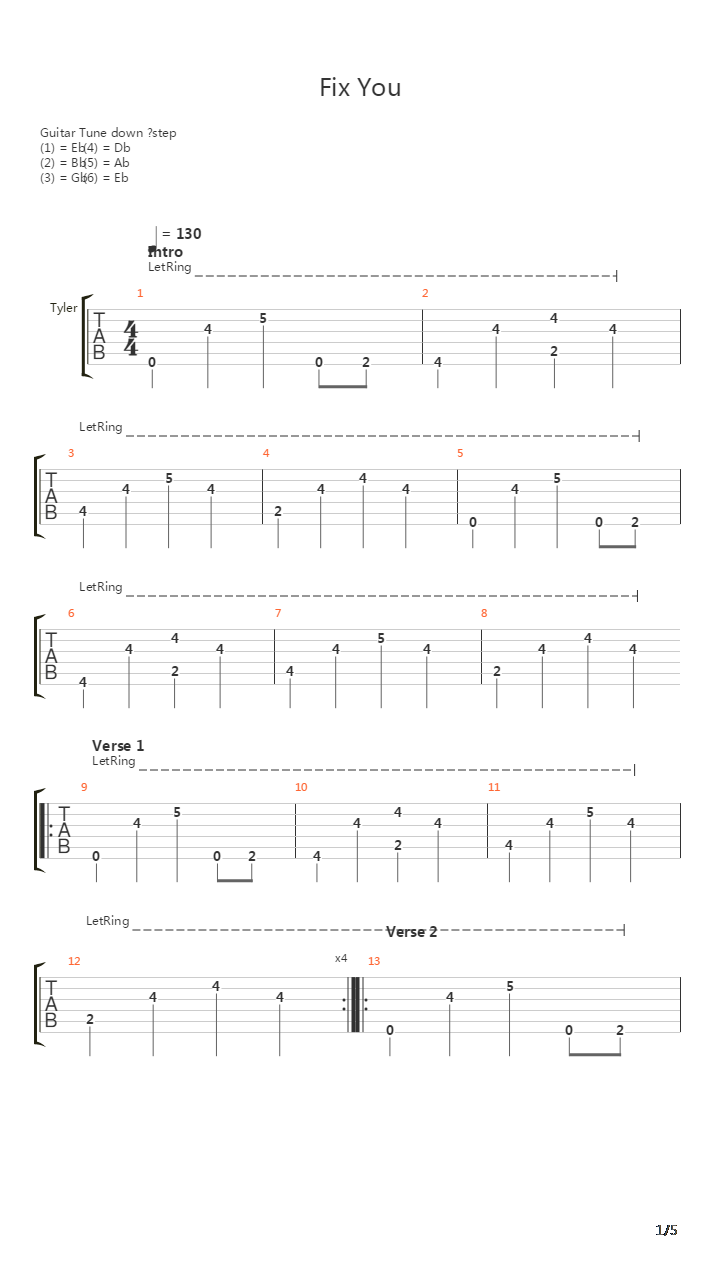 Fix You吉他谱