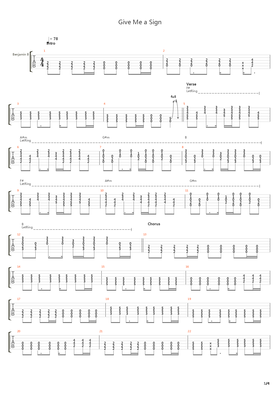 Give Me A Sign吉他谱