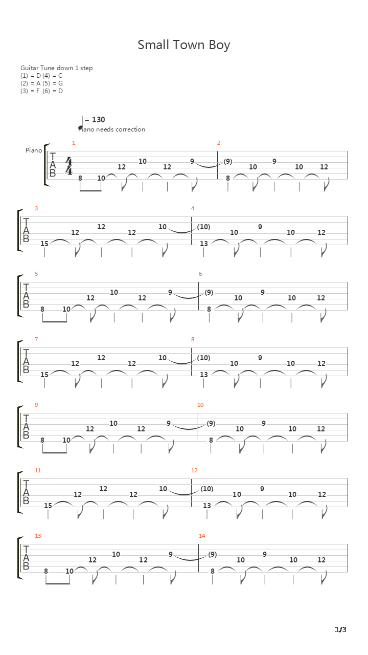 Smalltown Boy吉他谱