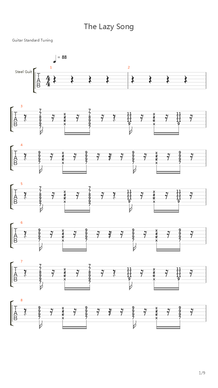 The Lazy Song吉他谱