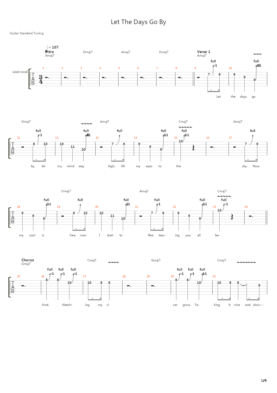 Let The Days Go By吉他谱