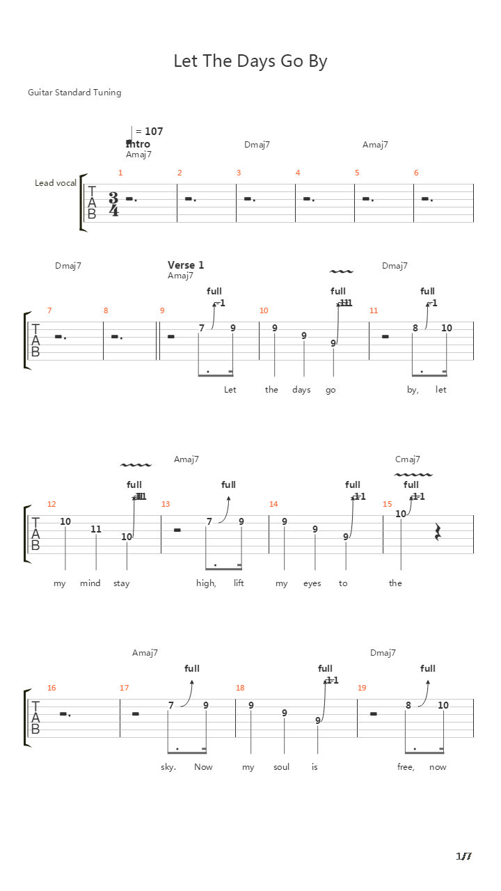 Let The Days Go By吉他谱