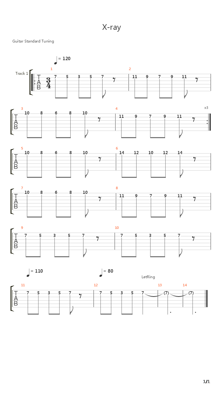 X-Ray吉他谱