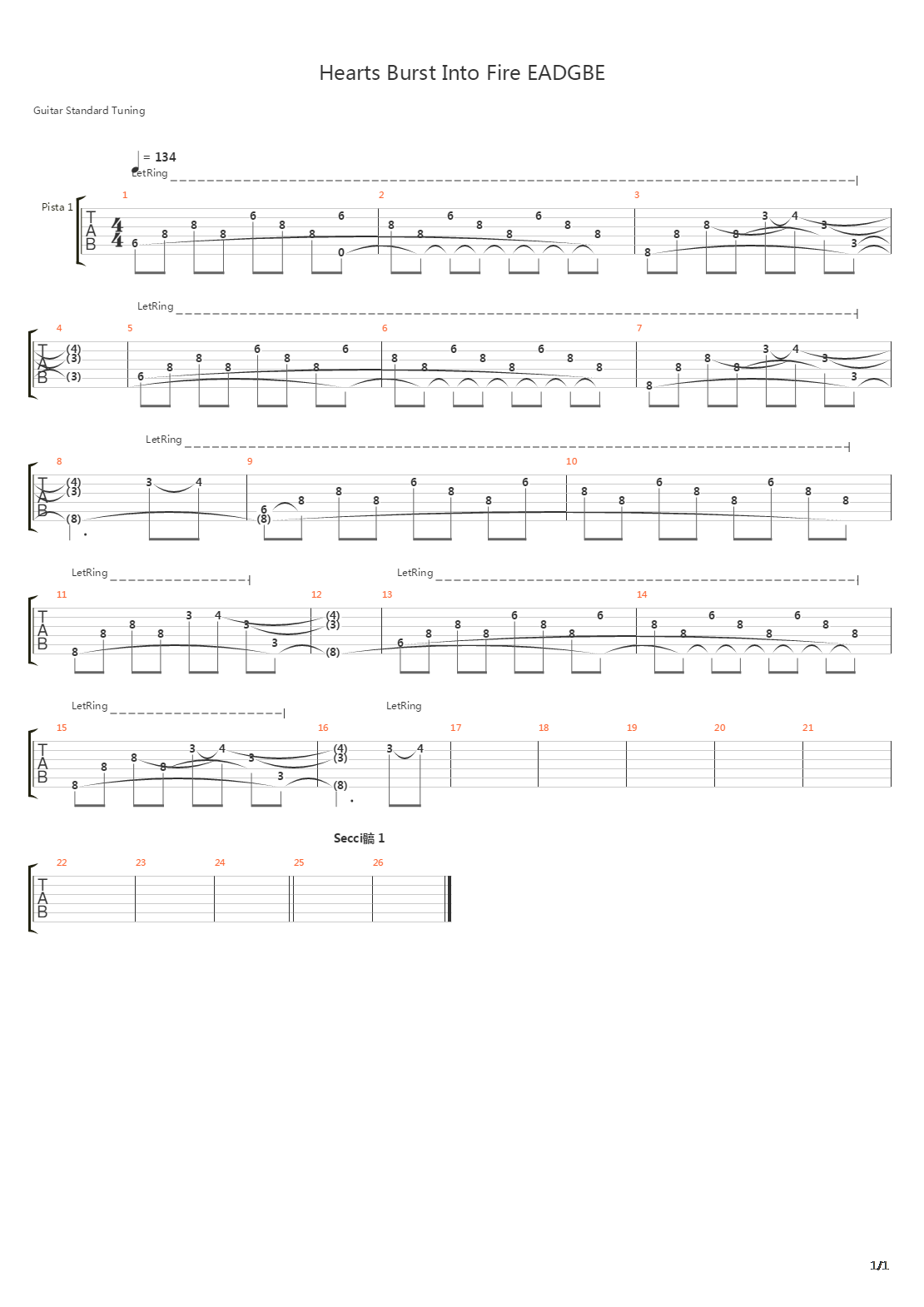 Hearts Burst Into Fire (Eadgbe)吉他谱