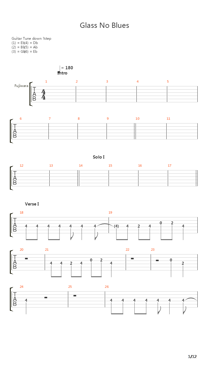 Glass No Blues吉他谱