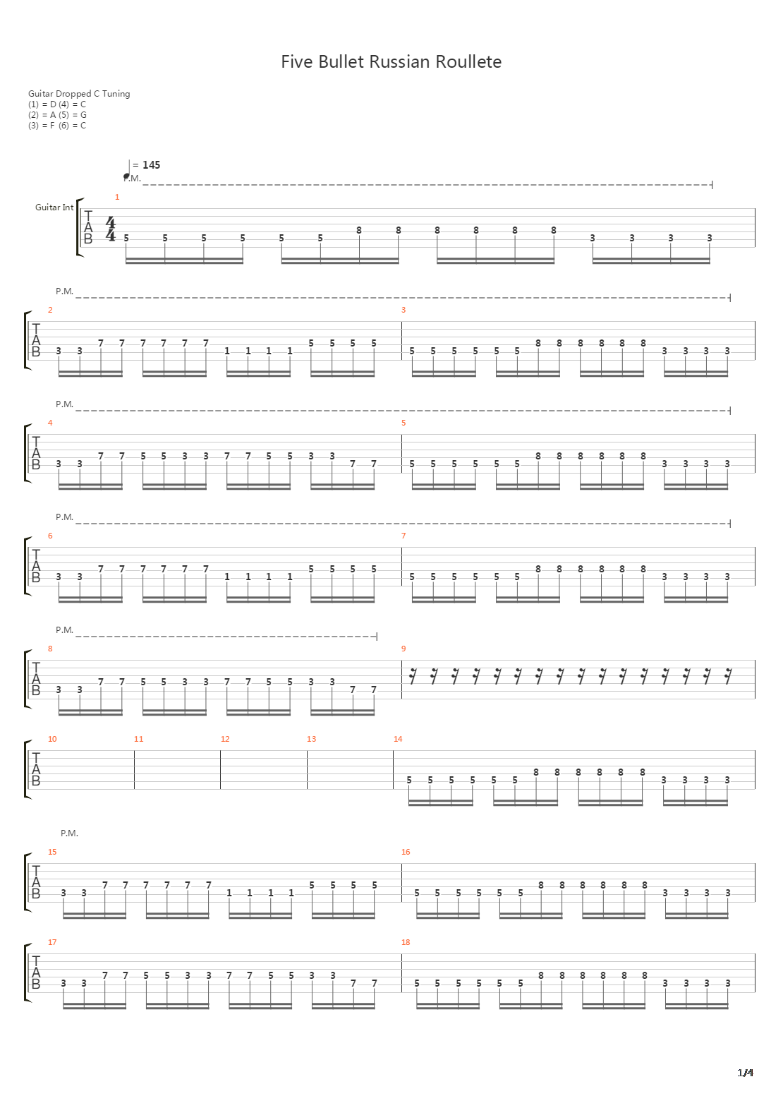 Five Bullet Russian Roulette吉他谱