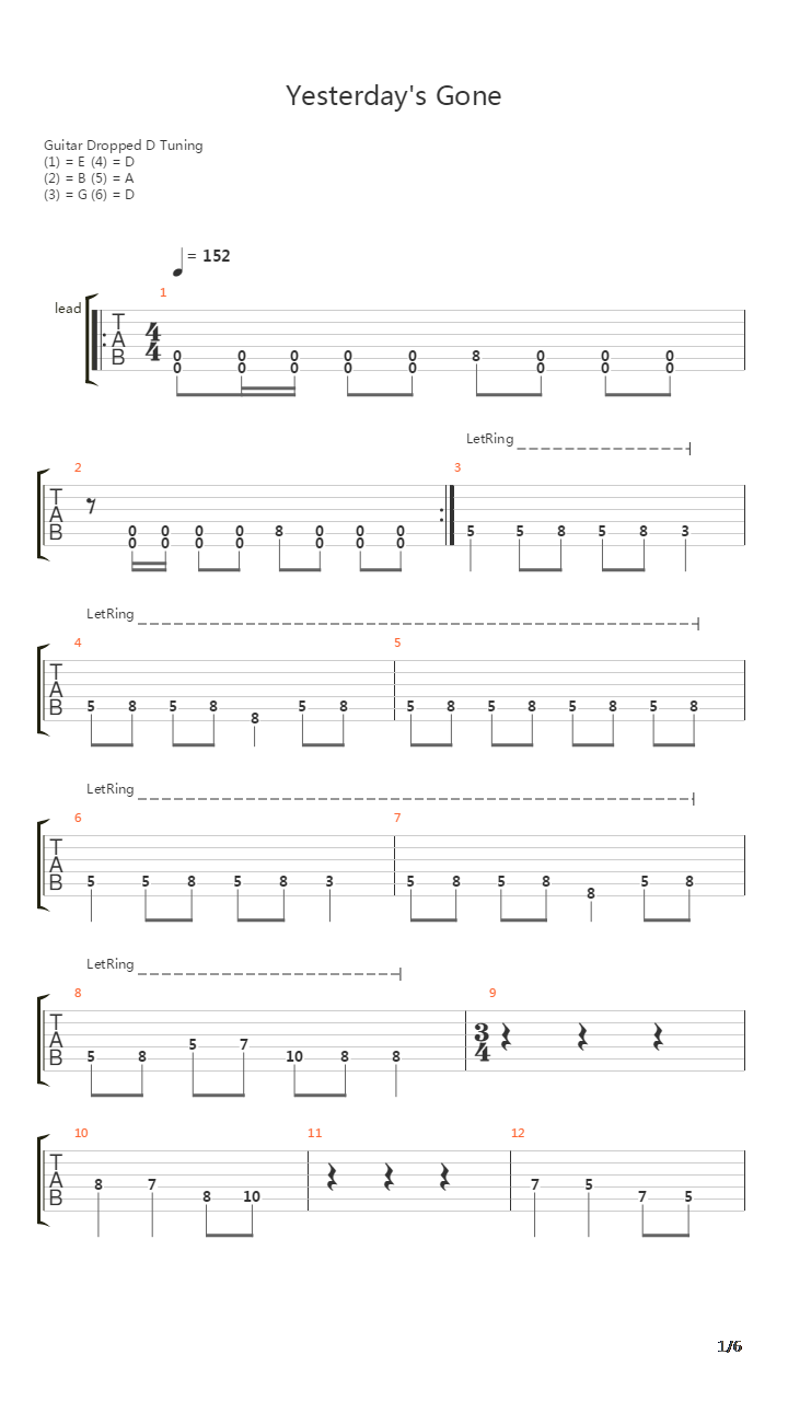 Yesterdays Gone吉他谱