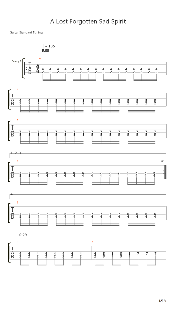 A Lost Forgotten Sad Spirit吉他谱