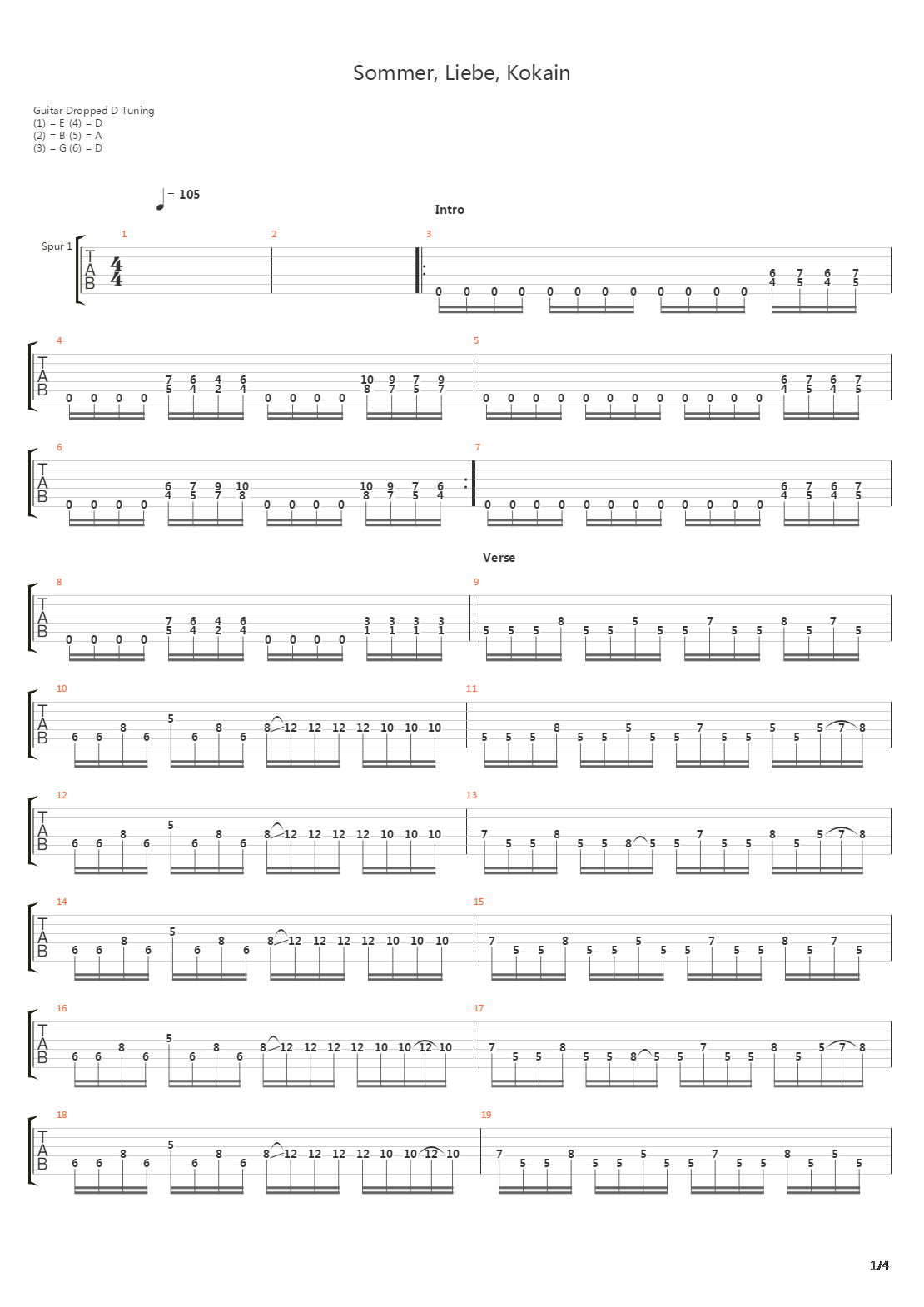 Sommer, Liebe, Kokain吉他谱