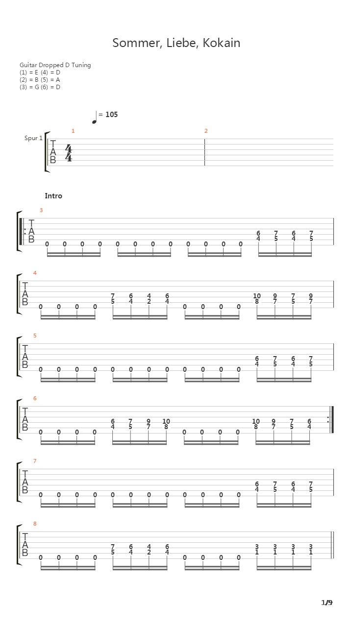 Sommer, Liebe, Kokain吉他谱