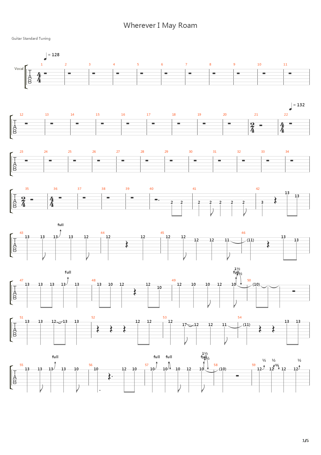 Wherever I May Roam吉他谱