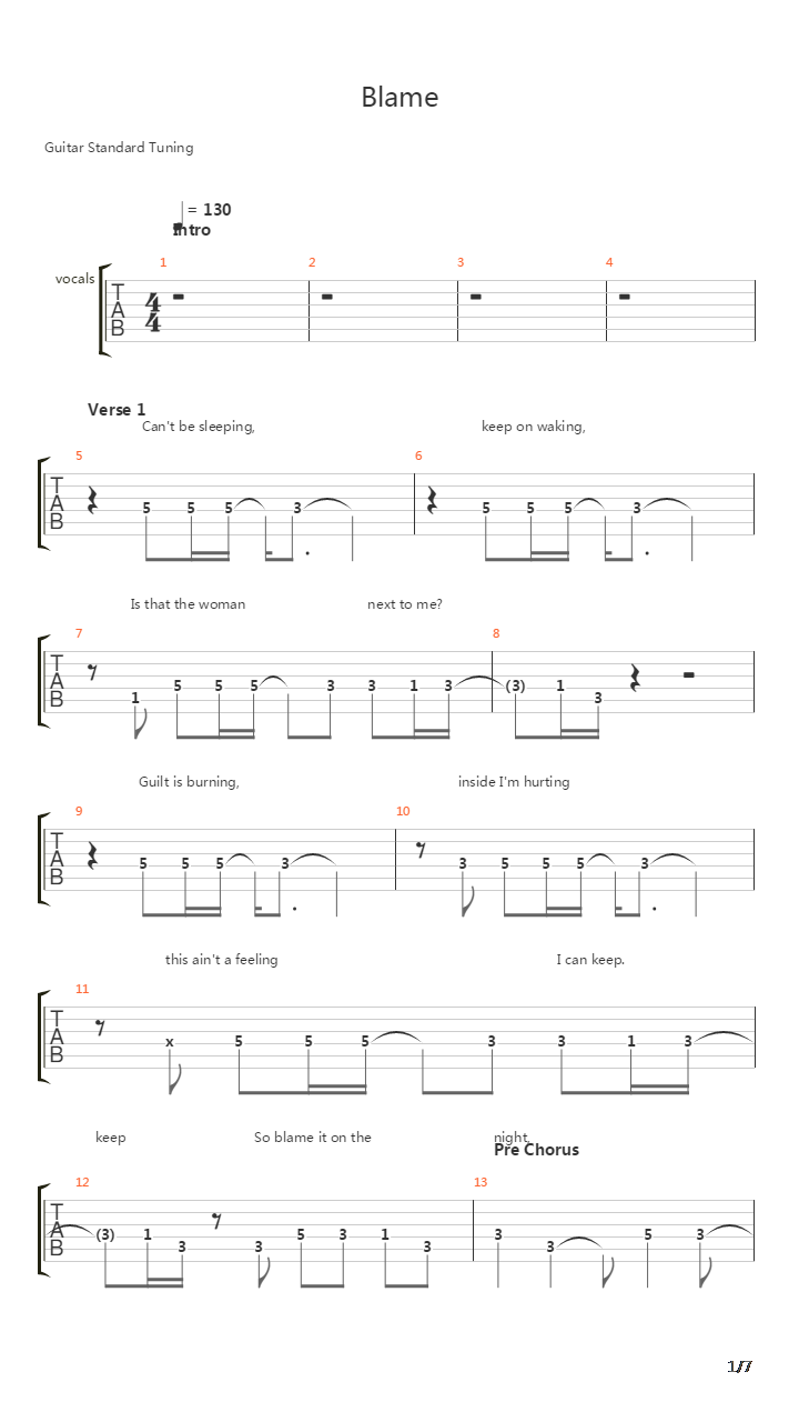 Blame吉他谱