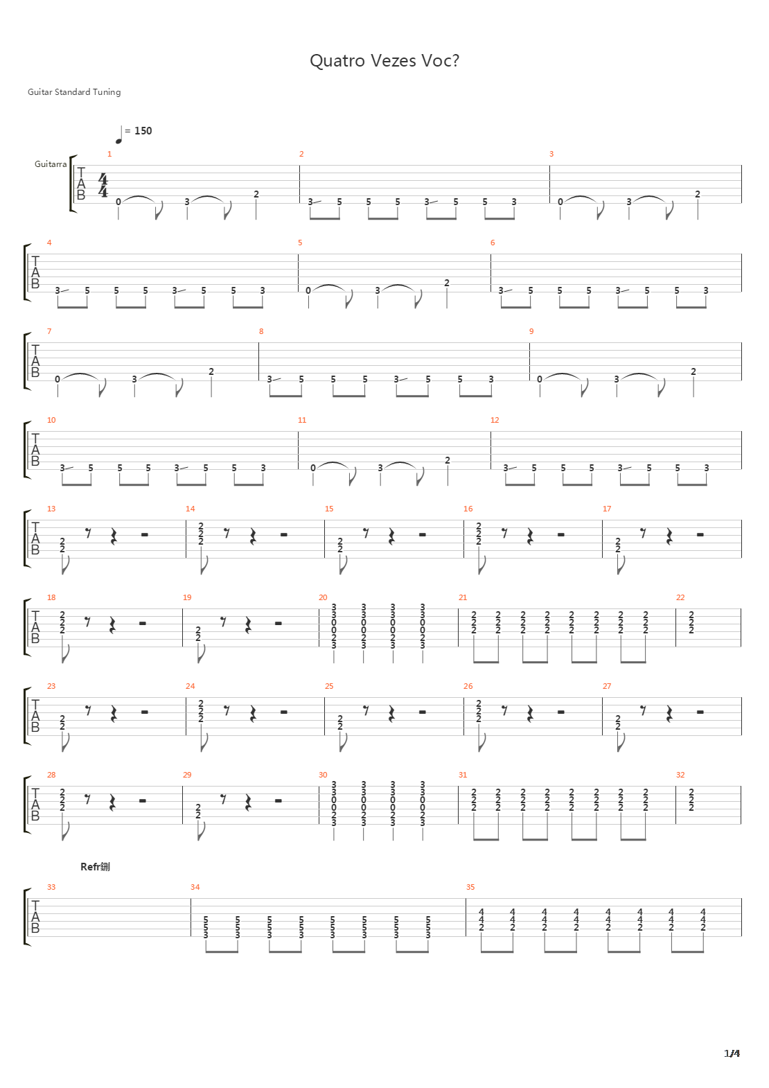 Quatro Vezes Você吉他谱