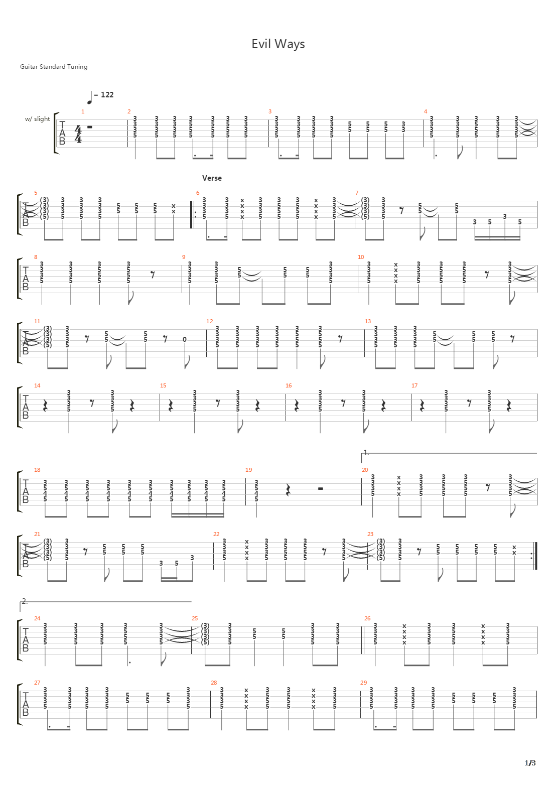 Evil Ways吉他谱