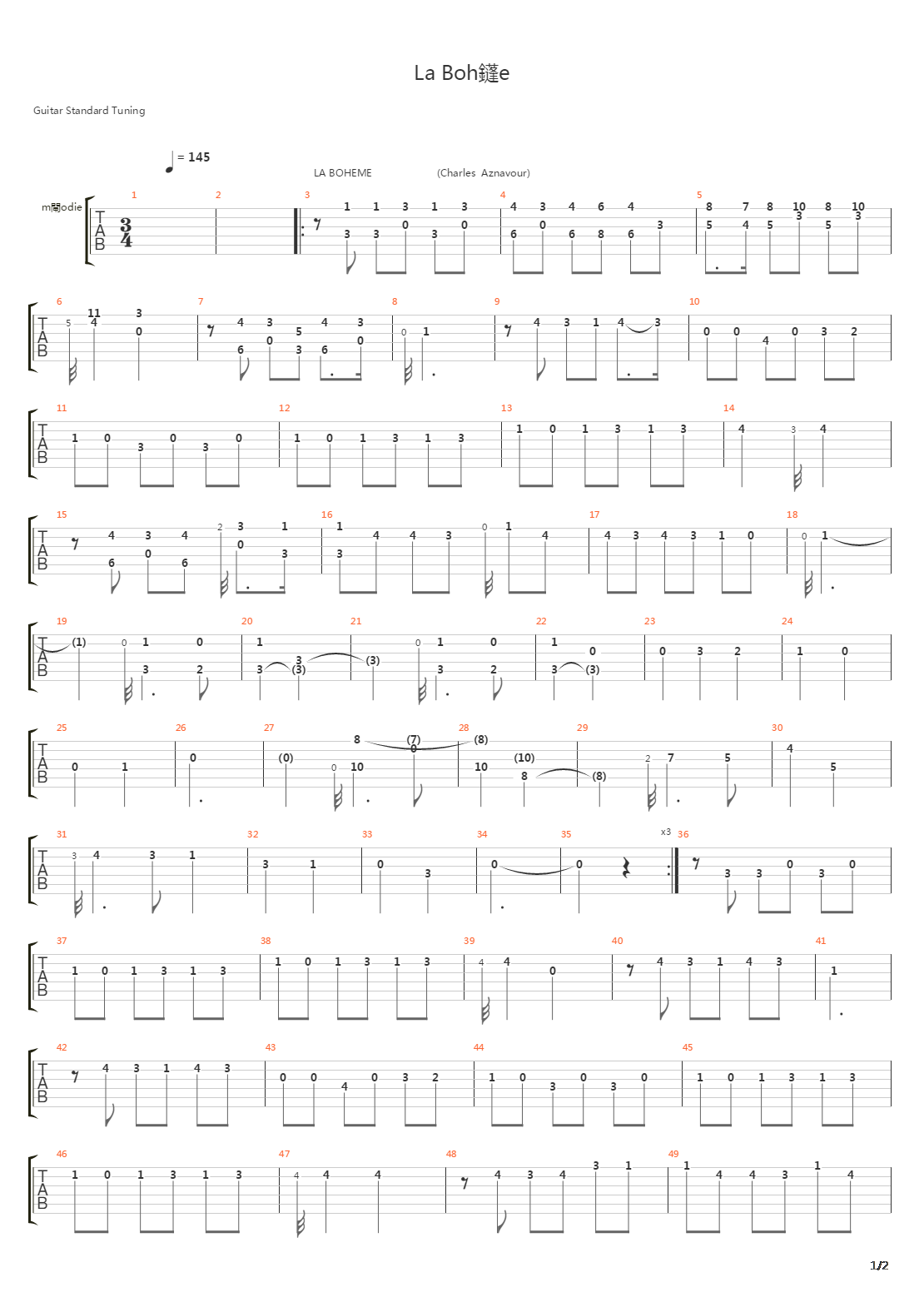 La Bohème吉他谱