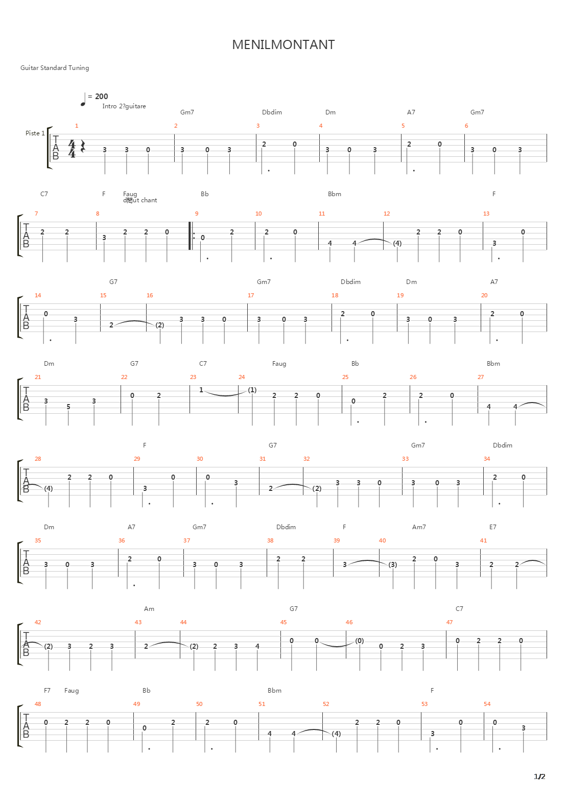 Ménilmontant吉他谱