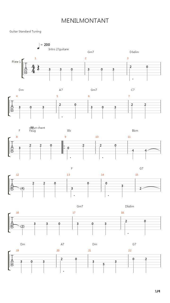 Ménilmontant吉他谱