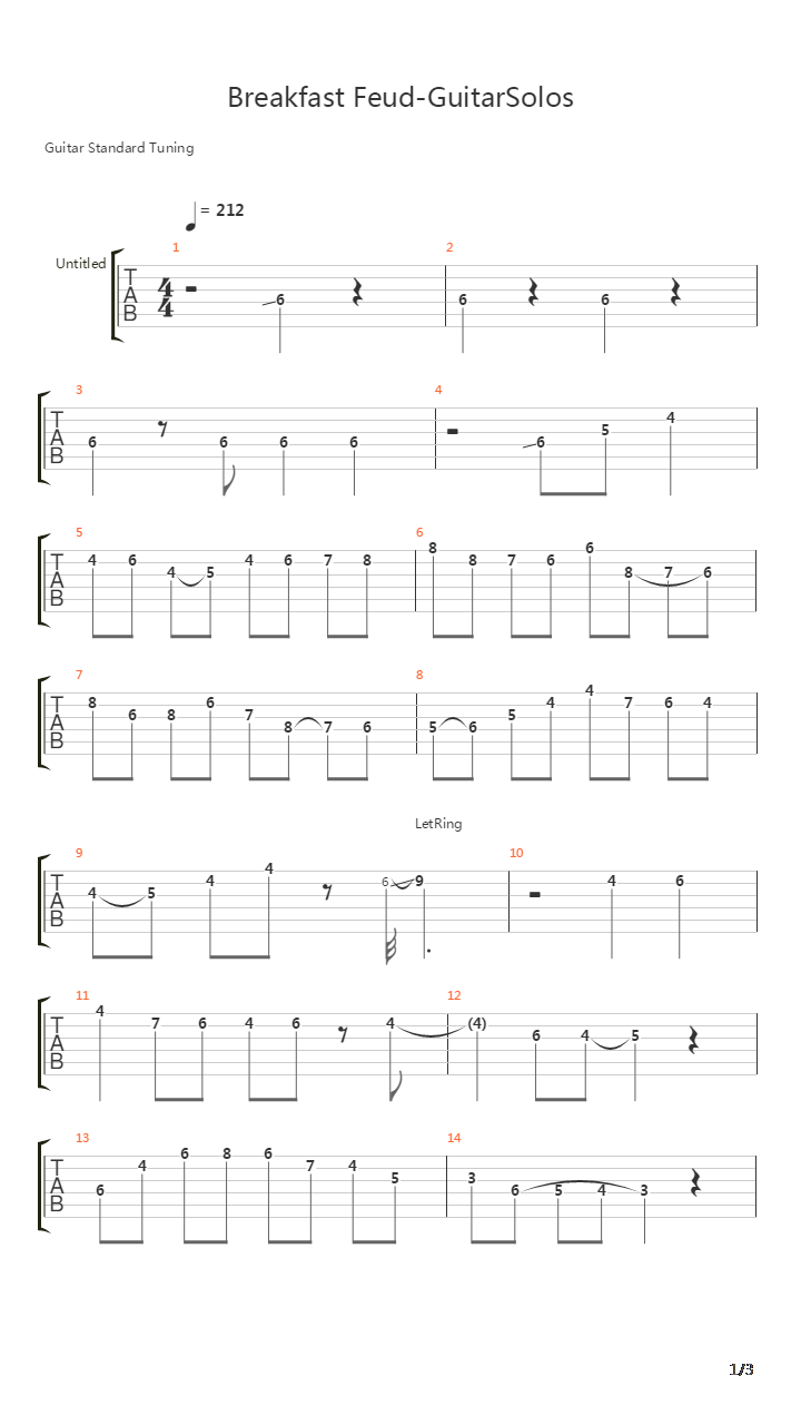 Breakfast Feud (Solo)吉他谱