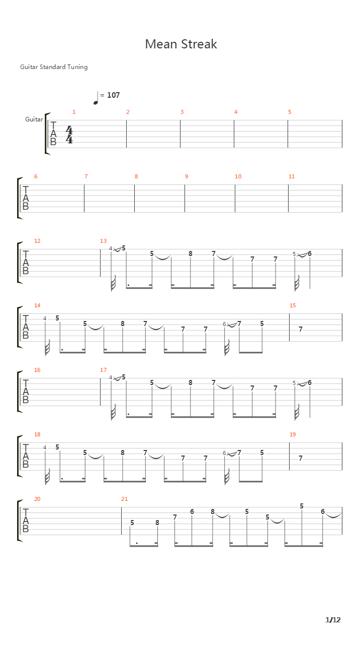 Mean Streak吉他谱
