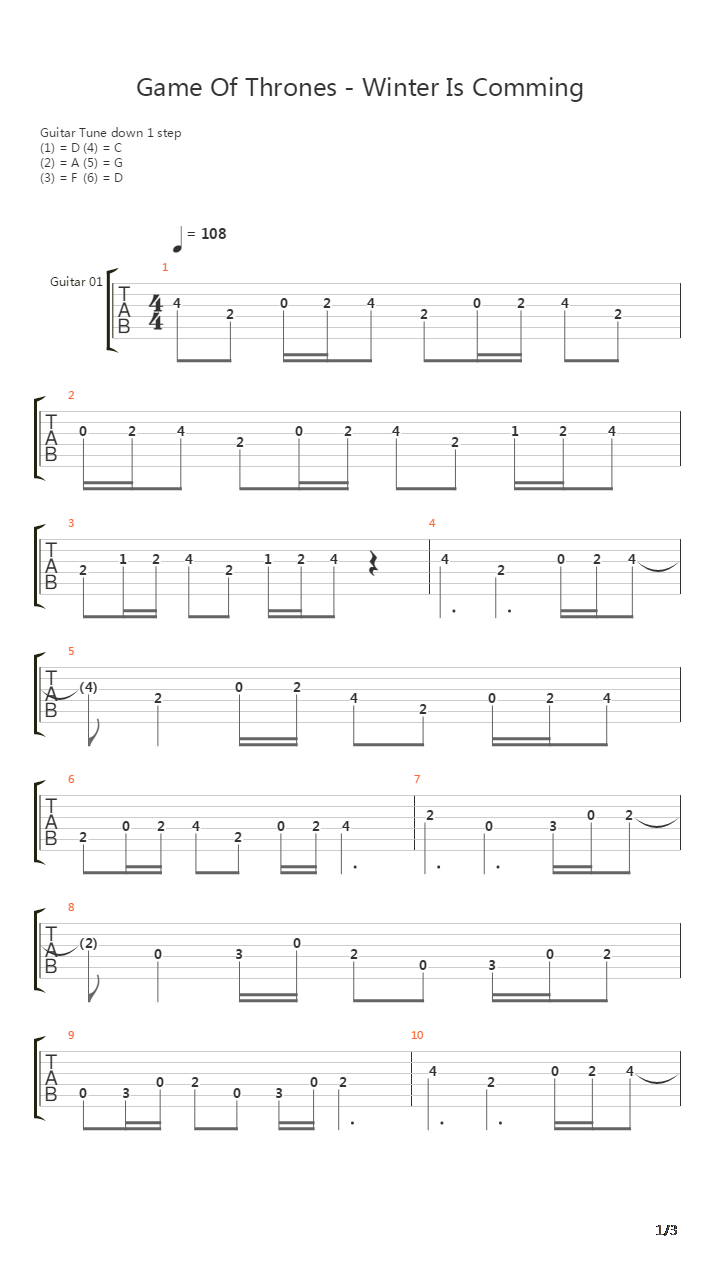 Game Of Thrones Theme (Acoustic Guitar)吉他谱