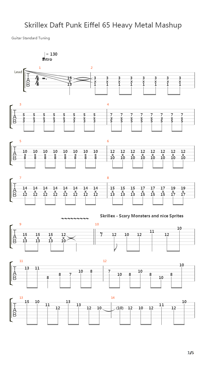 Skrillex, Daft Punk, Eiffel 65 Heavy Metal Mashup吉他谱