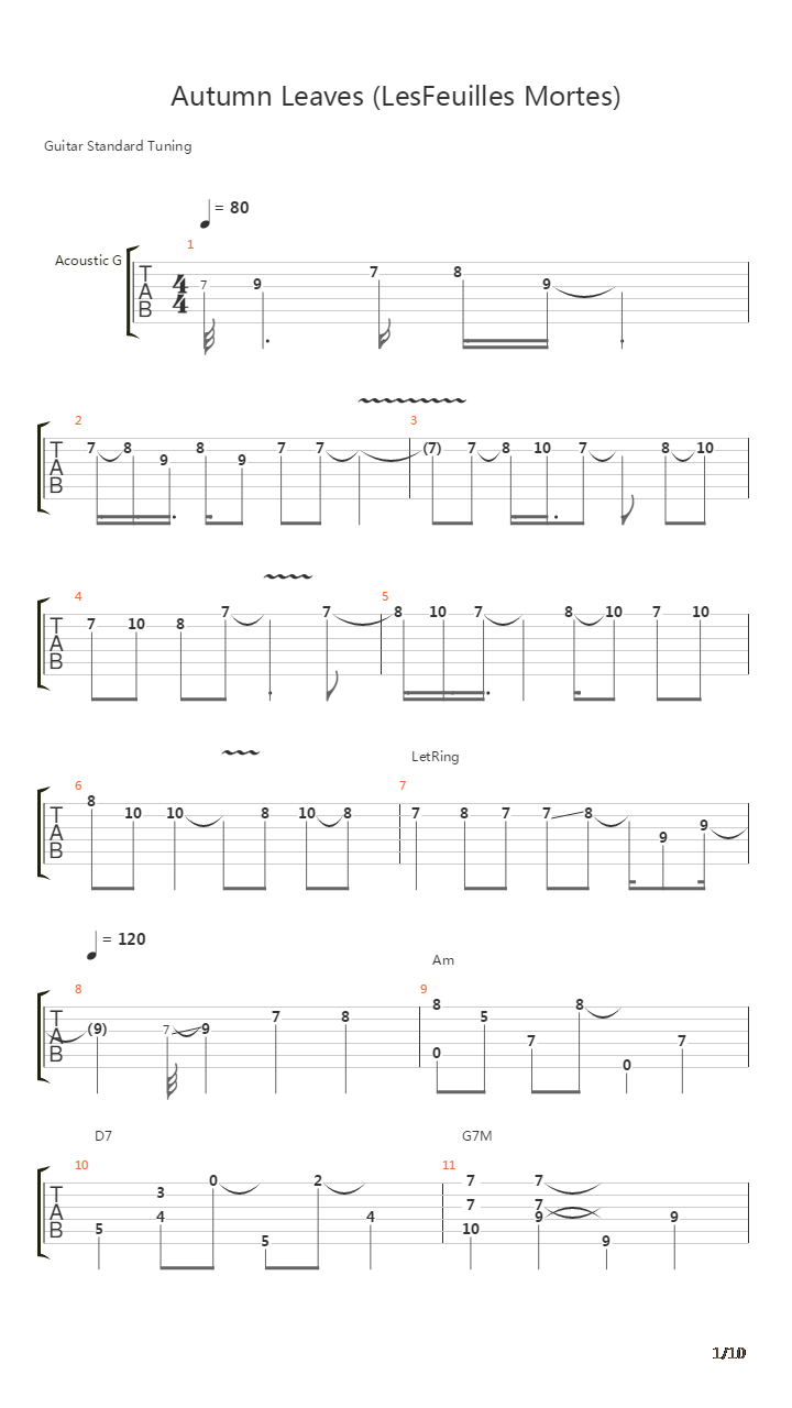 Autumn Leaves - Les Feuilles Mortes吉他谱