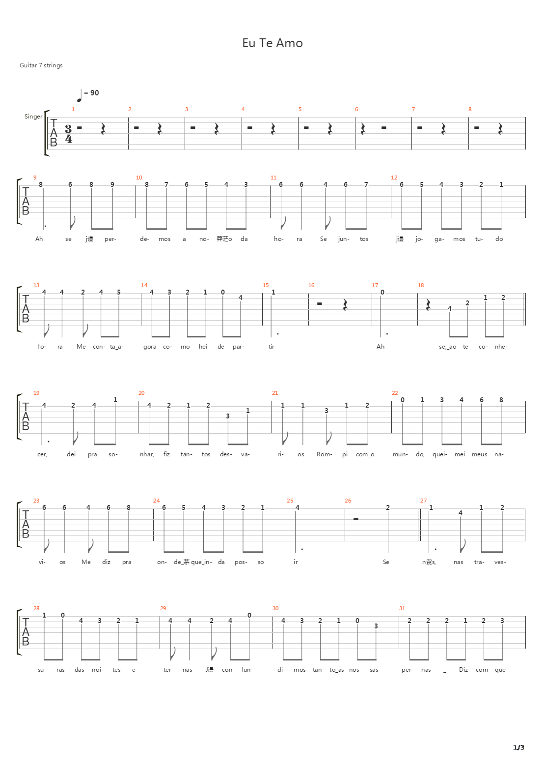 Eu Te Amo吉他谱