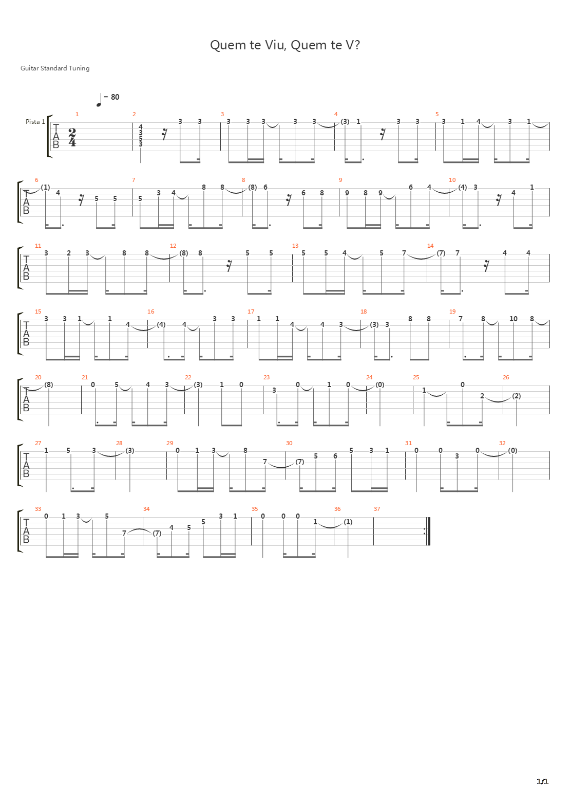 Quem Te Viu, Quem Te Vê吉他谱