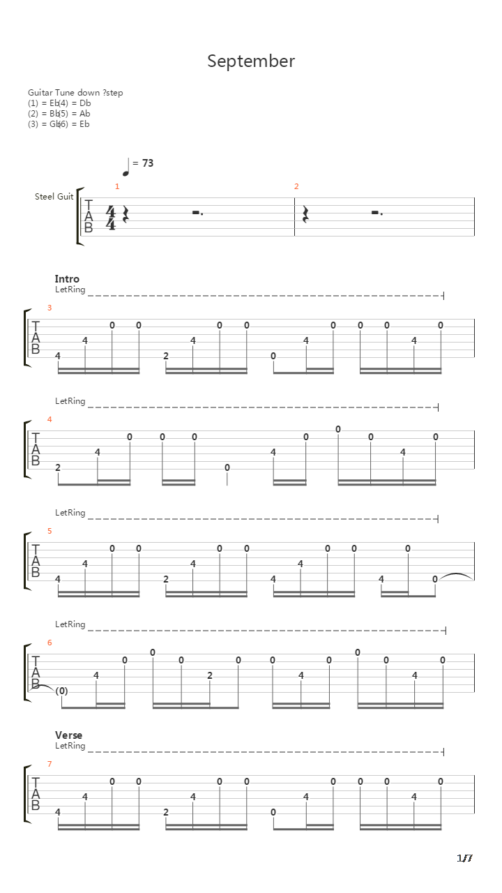 September吉他谱