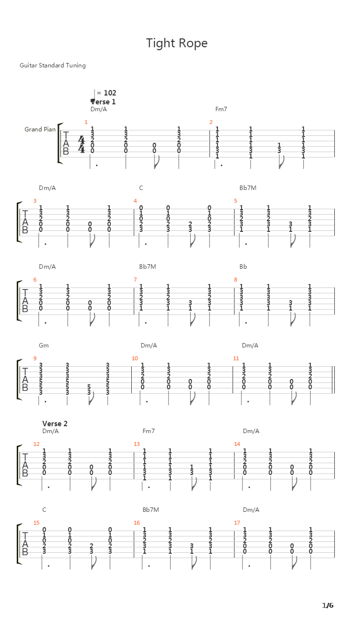 Tightrope吉他谱