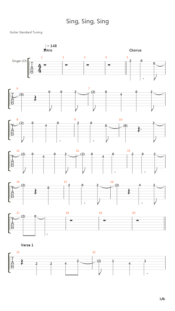 Sing, Sing, Sing吉他谱
