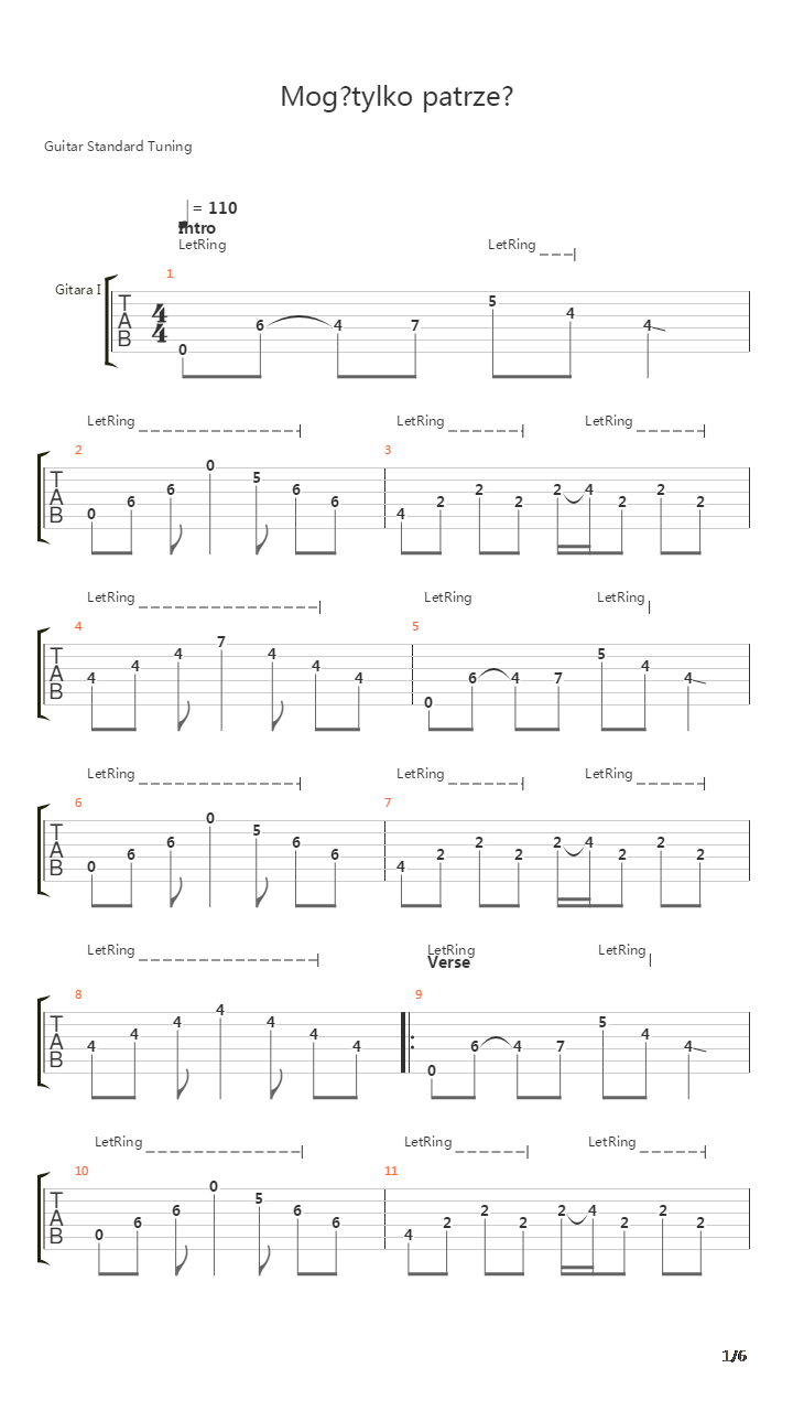 Moge Tylko Patrzec吉他谱