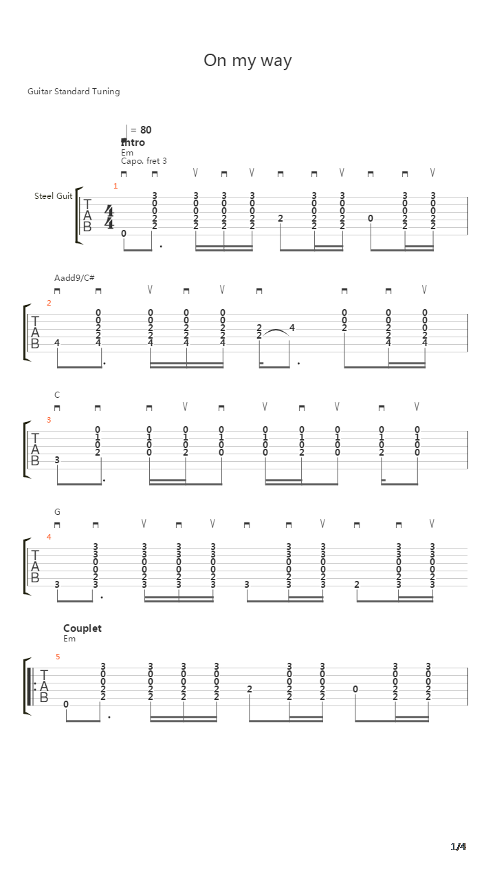 On My Way吉他谱