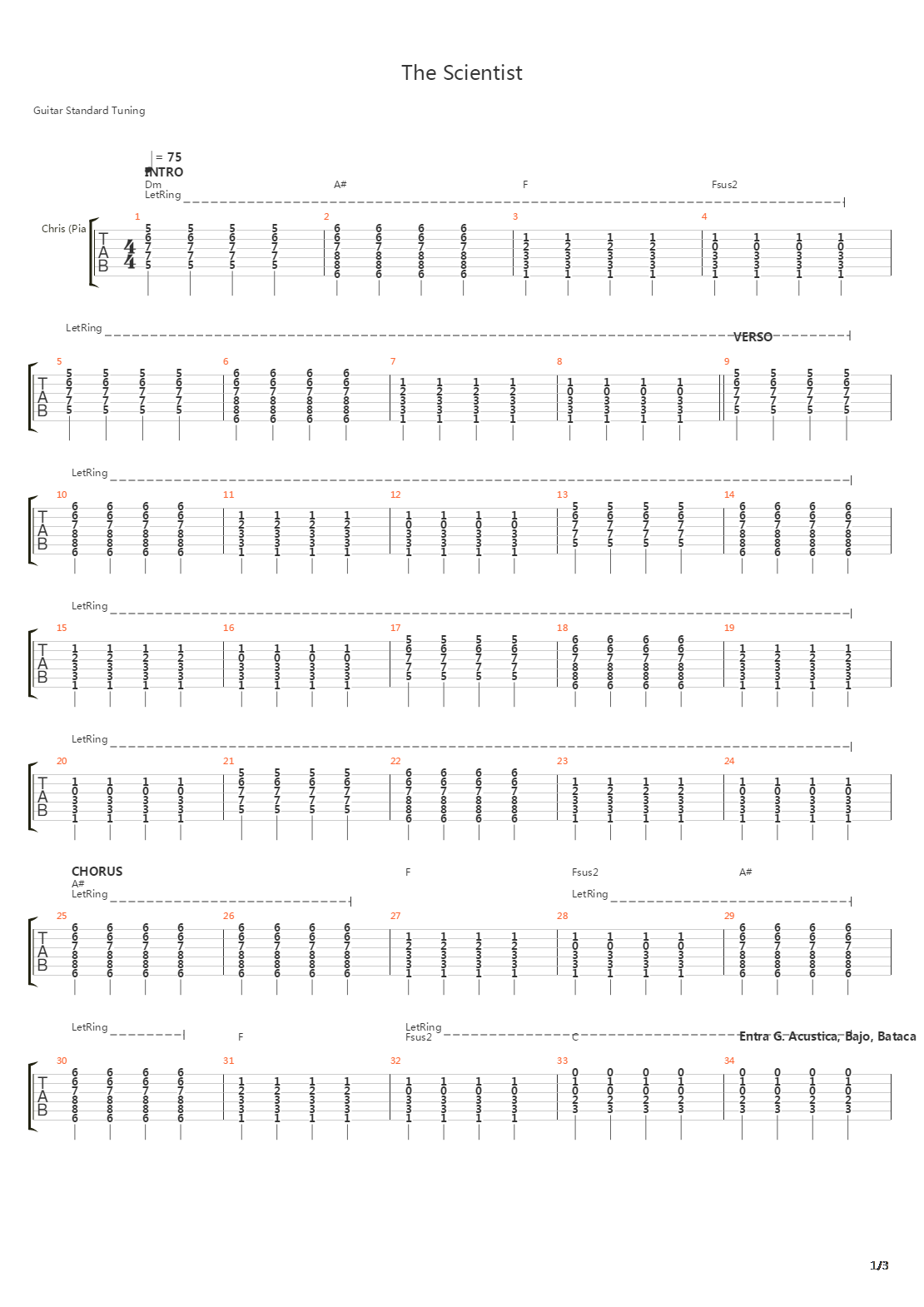 the scientist吉他谱图片