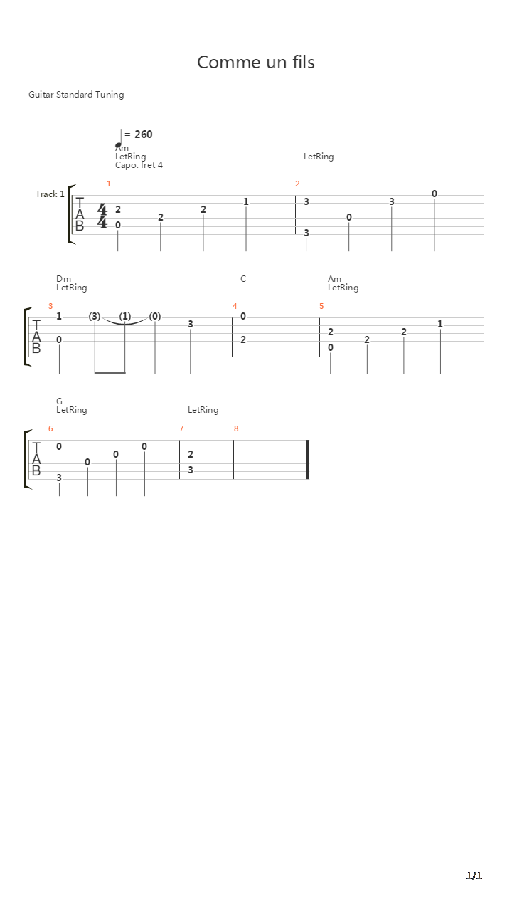 Comme Un Fils (Intro)吉他谱