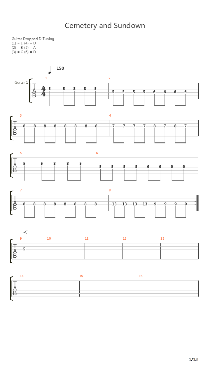Cemetery And Sundown 2吉他谱